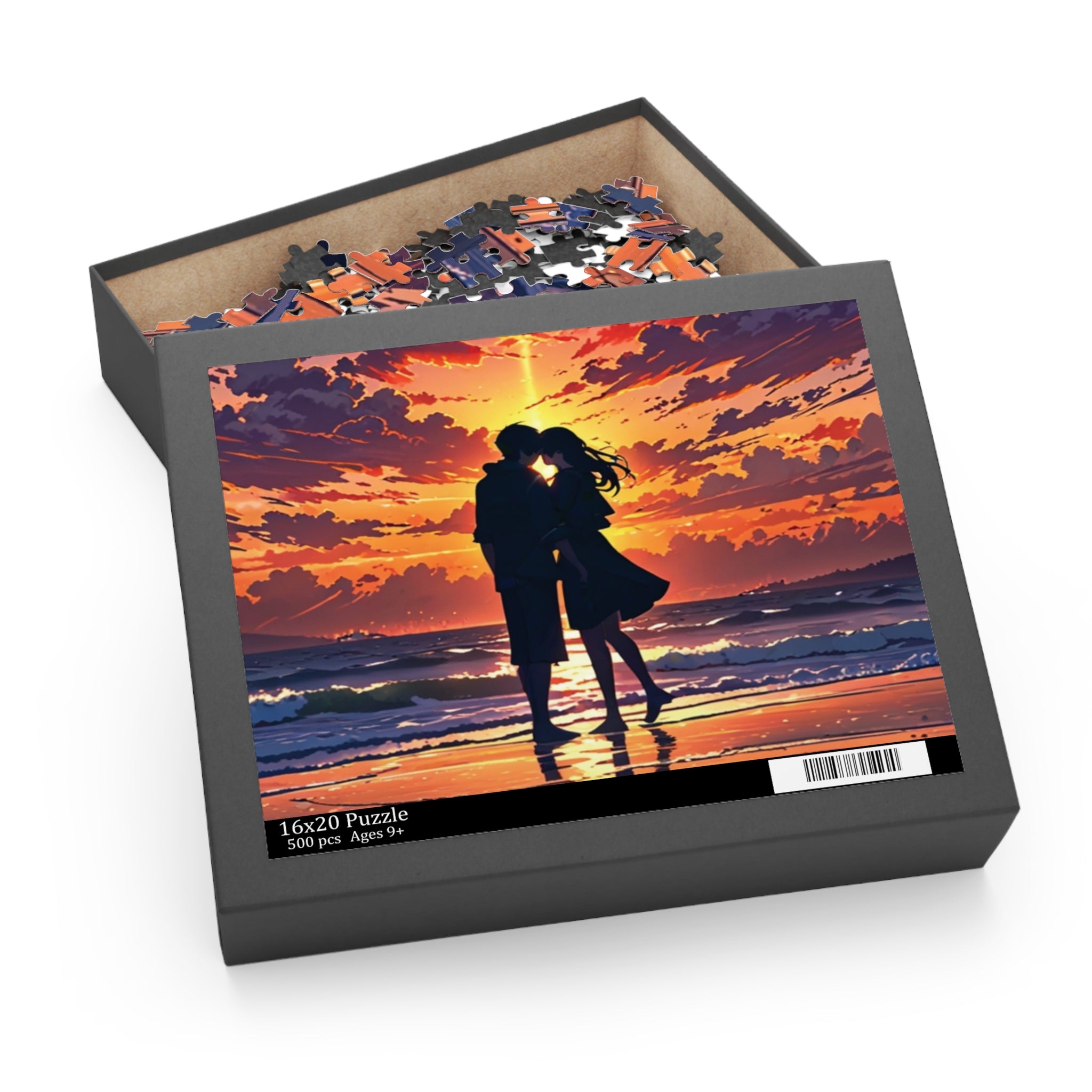 Sunset Serenade Puzzle: Romantic Silhouettes by the Shore (120, 252, 500-Piece)