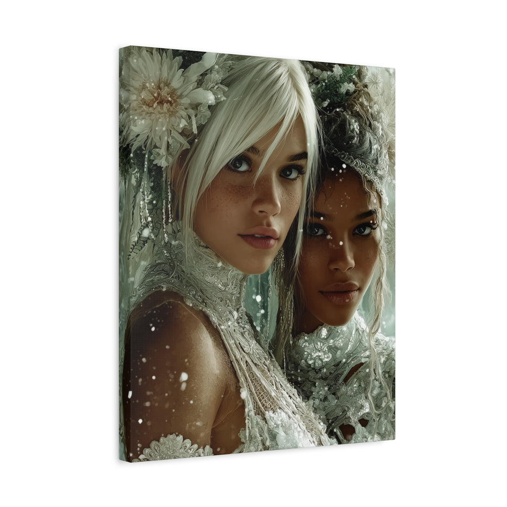 Winter Bloom: Dual Divinity Matte Canvas Print — Ethereal Portrait Wall Art