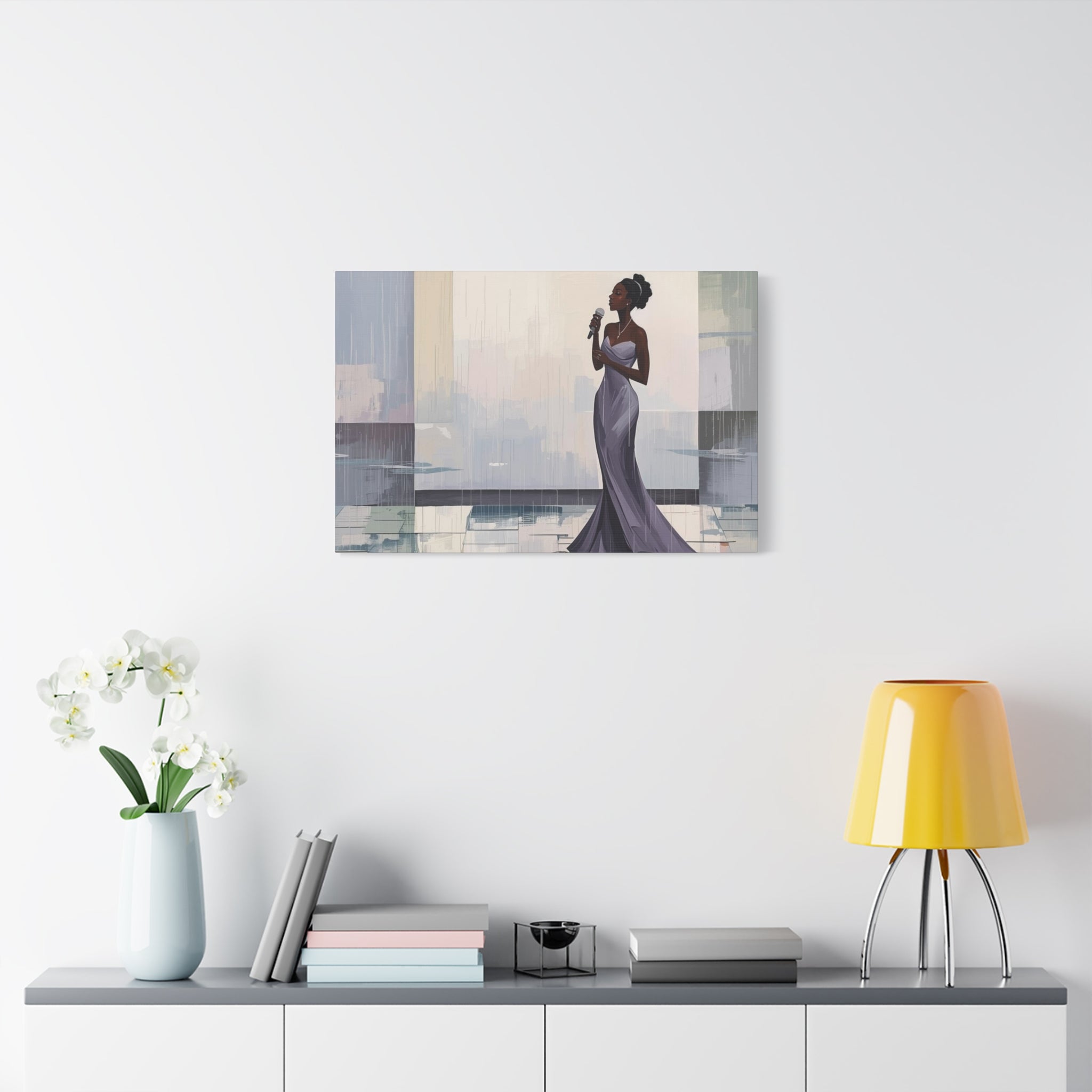 Canvas Print – Lady of Song: Rainy Serenade Wall Art on Matte Stretched Canvas