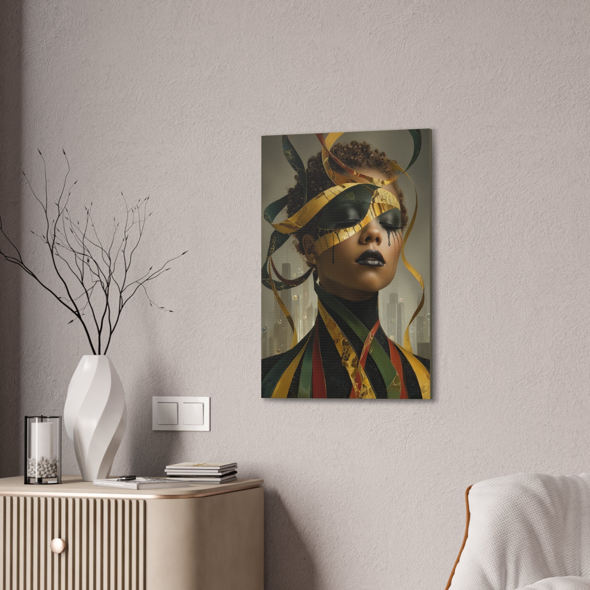 Stillness in the Noise | Afro Surrealist Ribbon Portrait