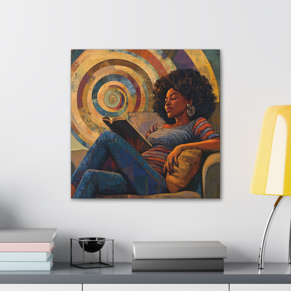 Stillness in the Story – Cozy Reading Afrocentric Canvas Art
