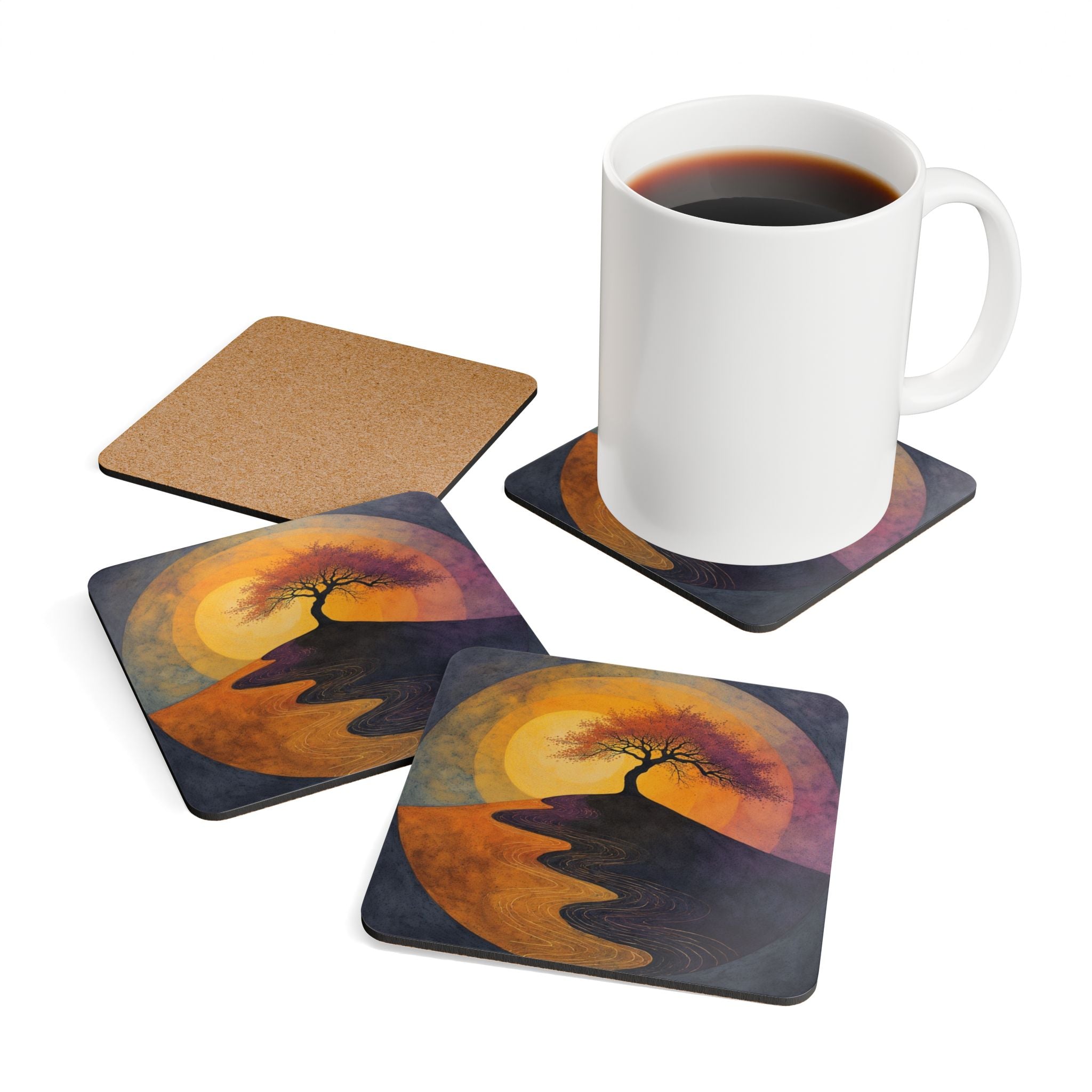 Corkwood Coaster Set - Golden Sunset