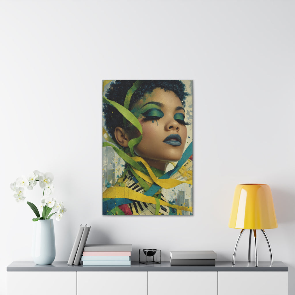 The Sound of Her Silence | Abstract Afro Surrealist Portrait Canvas Art