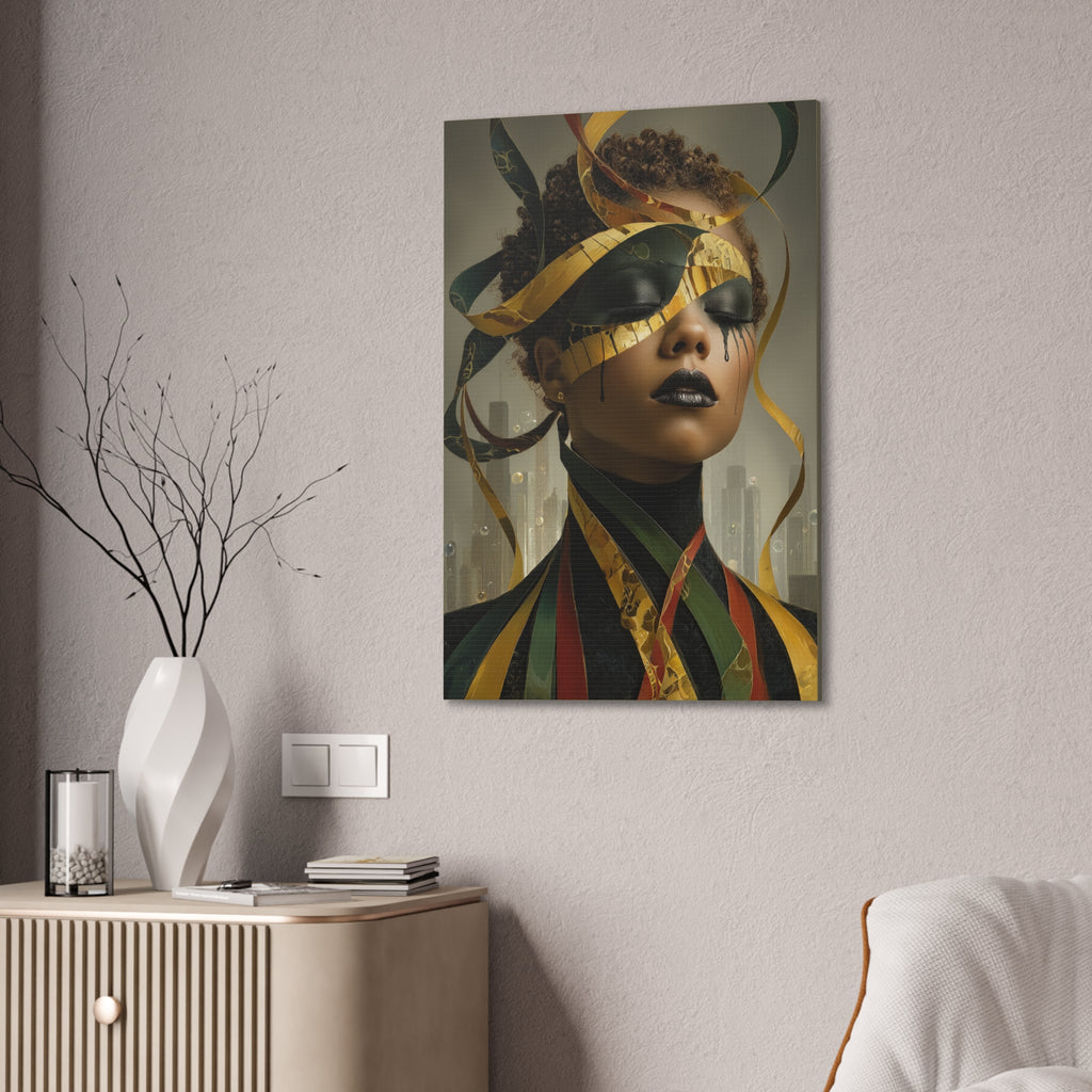 Stillness in the Noise | Afro Surrealist Ribbon Portrait
