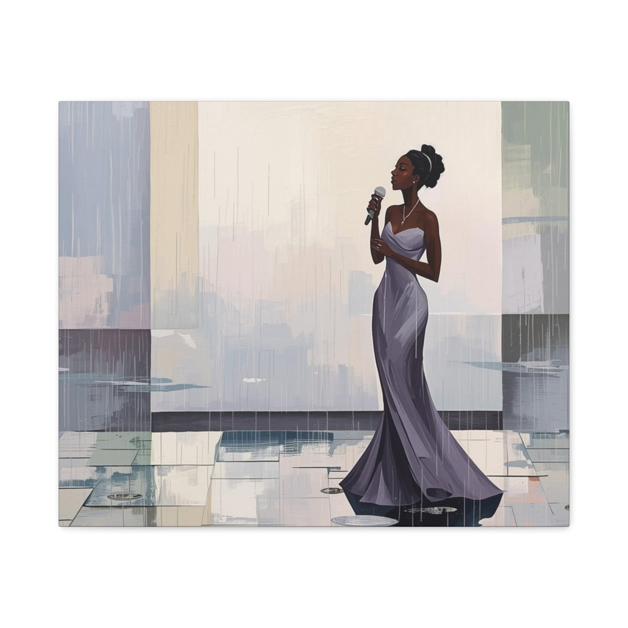 Canvas Print – Lady of Song: Rainy Serenade Wall Art on Matte Stretched Canvas
