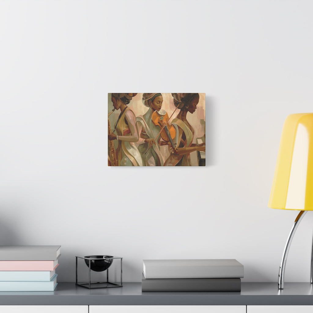 Jazz Trio Canvas Wall Art — Elegant Female Musicians Sax Violin Piano Matte Stretched Print